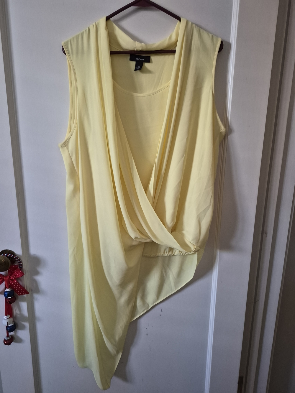 Alfani Draped Asymmetrical Sleeveless Top - Pale Yellow